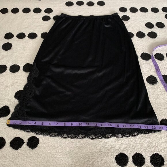 Vintage 90s Y2K French Maid Black Silky Satin Lace Boho Chic Half Slip Skirt - Picture 12 of 14
